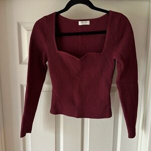 Babaton Burgundy Sculpt Knit Sweetheart Longsleeve